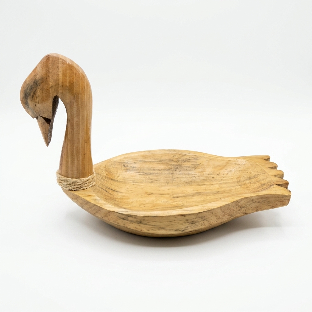 Gamela de Madeira Maciça Rústica Centro de Mesa Fruteira Artesanal Formato Cisne