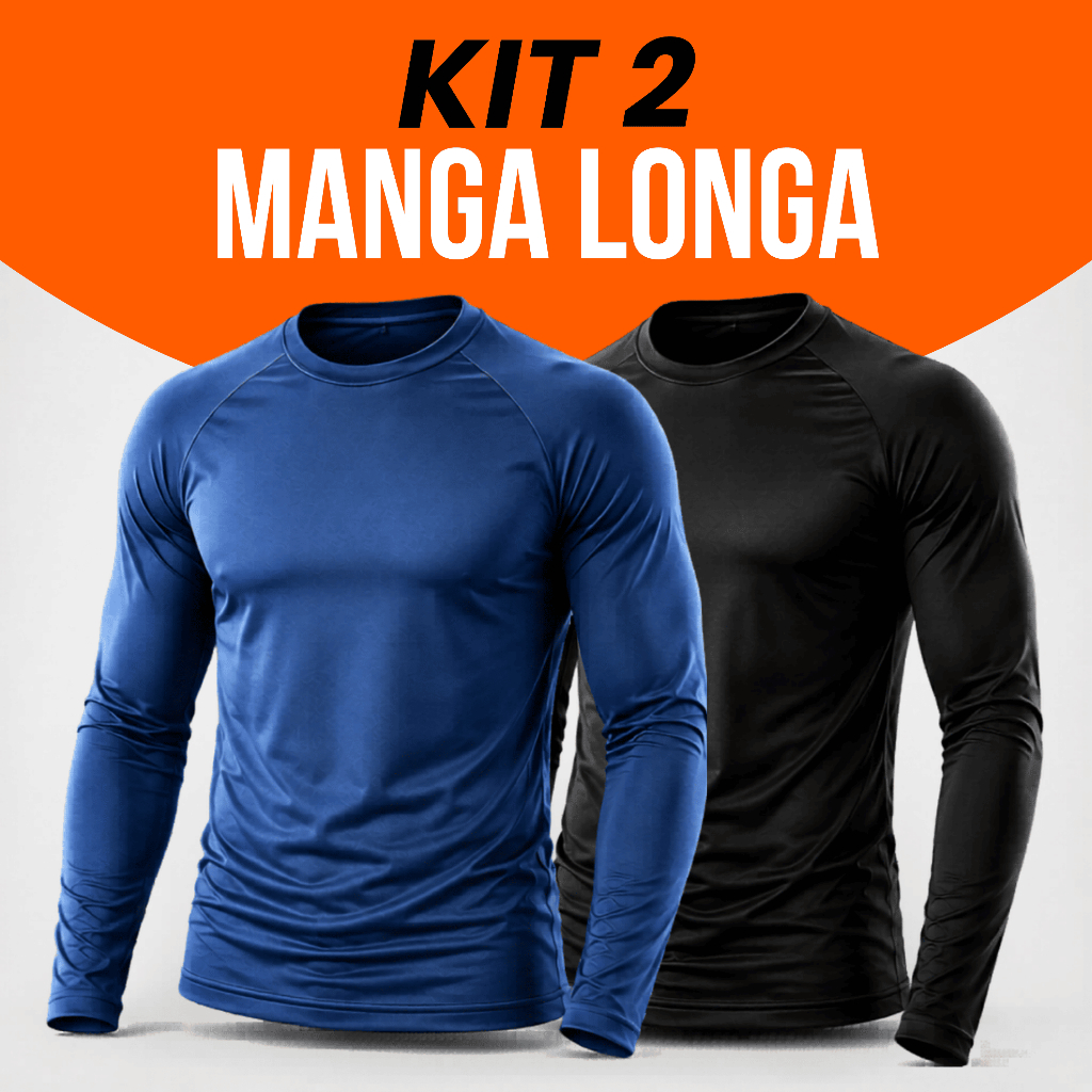 Kit 2 Camisetas Manga Longa Masculina Dry Fit Térmica Segunda Pele Academia Treino Proteção Solar