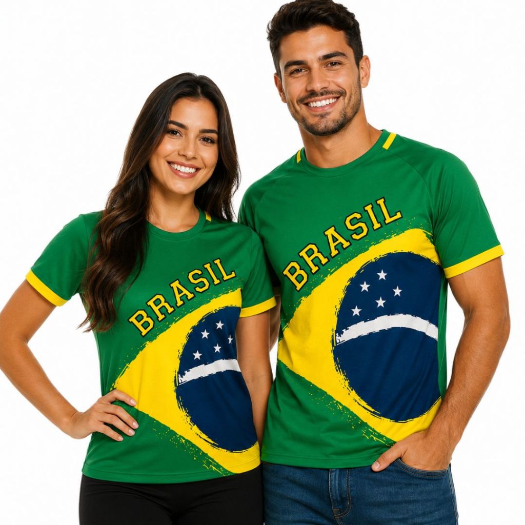 Kit 2 Camisa Femina Masculina Brasil Modelo 2026 Blusa Do Brasil Casal Bandeira Do Brasil Verde E …