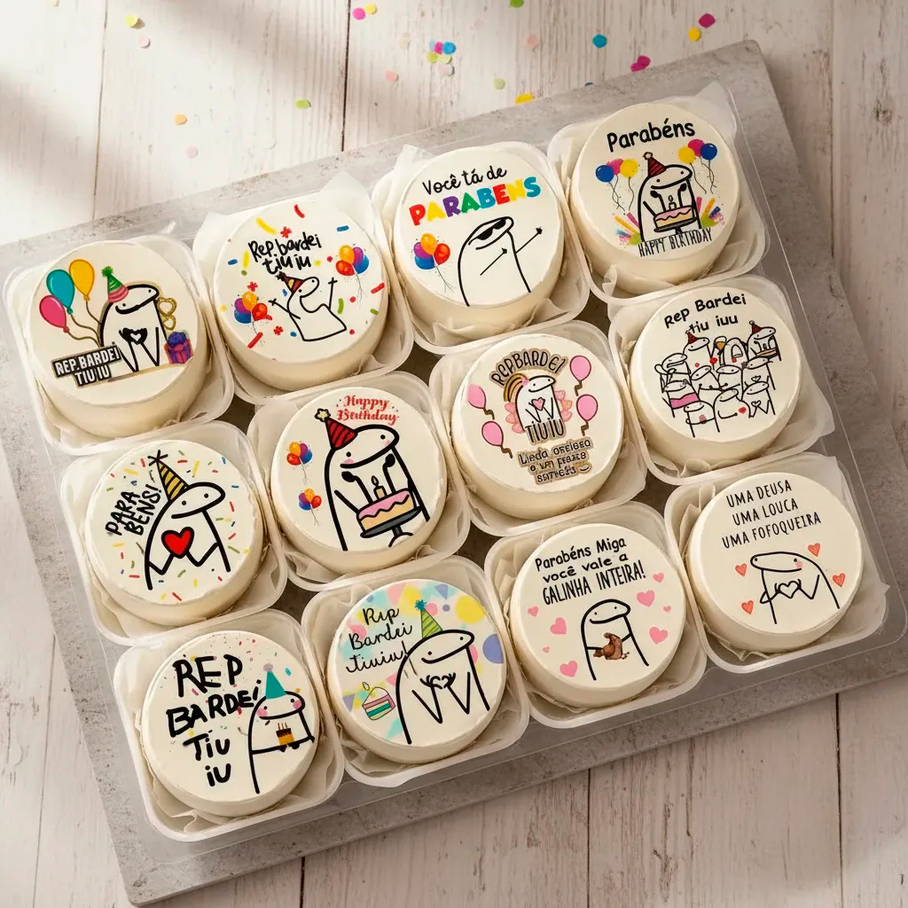 Kit 12 Papel arroz Flork para Bento Cake | Frases e Divertidas | Impressão em Papel Arroz