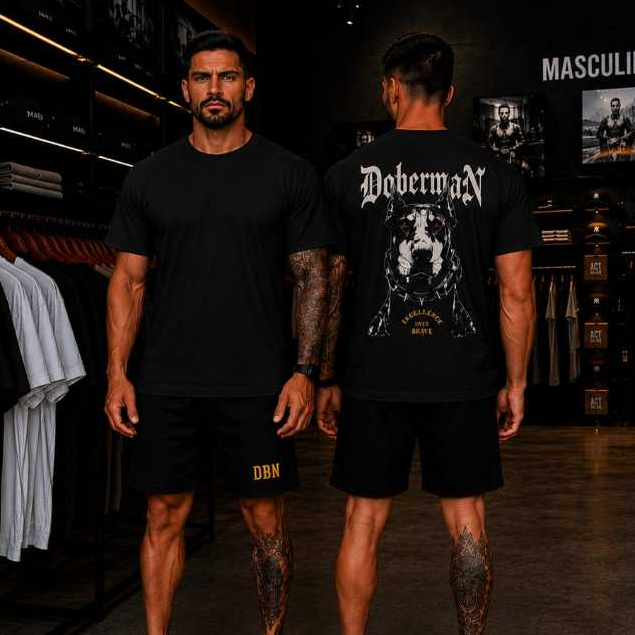 Kit Conjunto Masculino Doberman Premium Camiseta Algodão Estampada + Bermuda Tactel Streetwear DBN