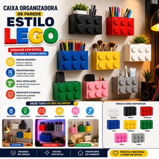 Caixa Organizadora De Parede Estilo Lego Porta Lápis Porta Pincéis Porta Celular Organizador Multifuncional Com Fita Dup