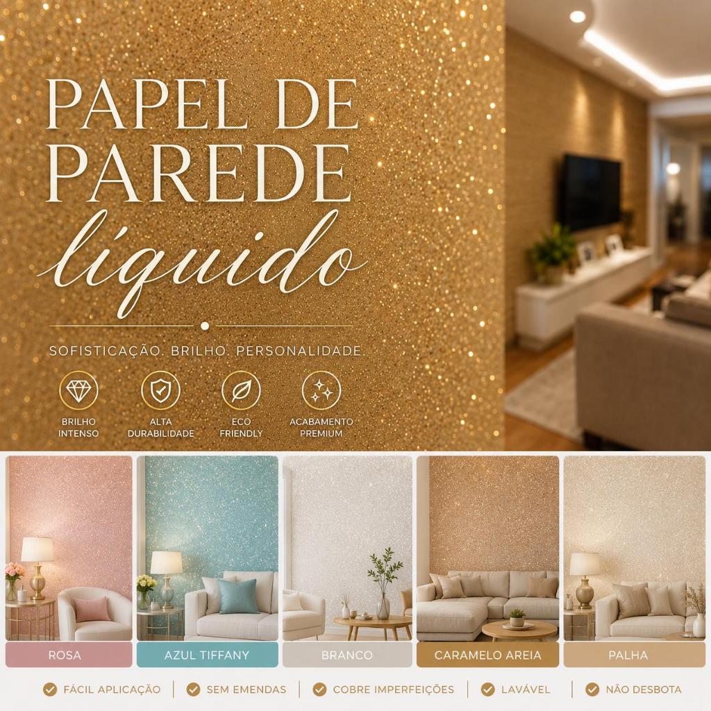 Papel de Parede  Premium Dourado  Para Quarto e Sala Diversas Cores