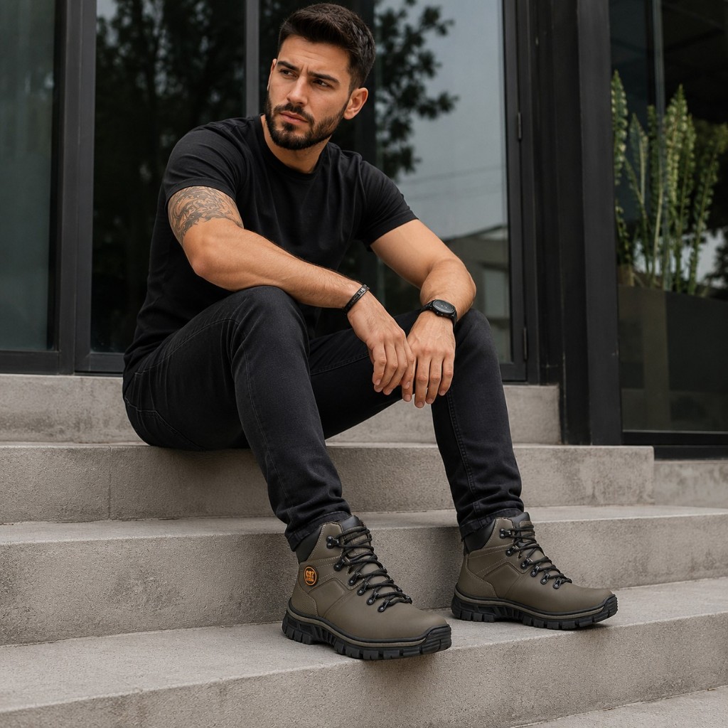 Bota Masculina Robusta Reforcada Resistente Confortavel Confiavel Elegante Inverno Com Solado Tratorado Anti Derrapante