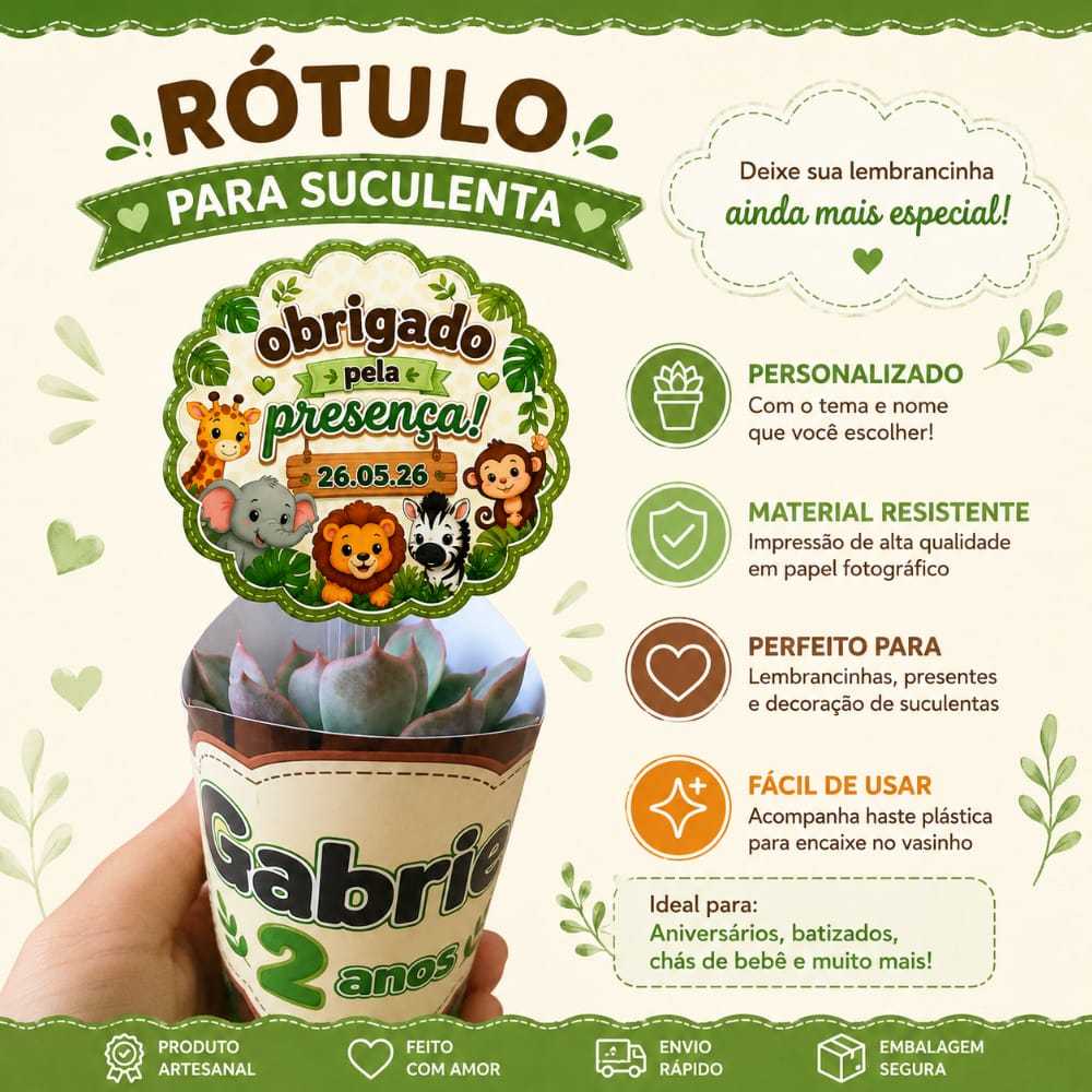 Rótulo de Suculenta Safari/aniversário | lembrancinha | chá de bebê | festa infantil