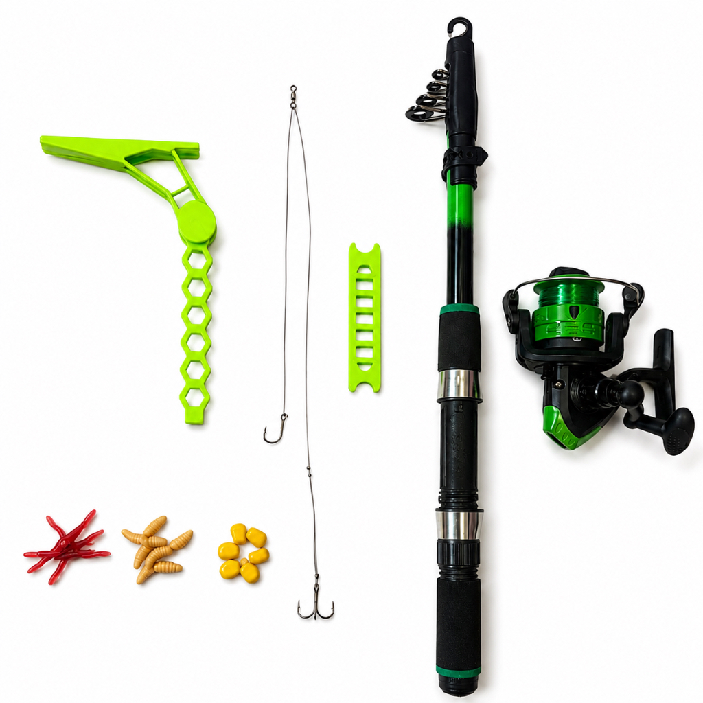 Kit de Pesca Completo para Tilápia com Vara 1,65 Molinete 250 Chicote Tilapeiro Iscas Aromatizadas e Balancinho Dedo