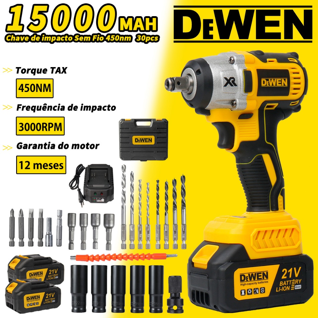 Chave de impacto Sem Fio 88V 450nm sem escova com 2 baterias Com Maleta e Acessórios 30pcs【127/220V】