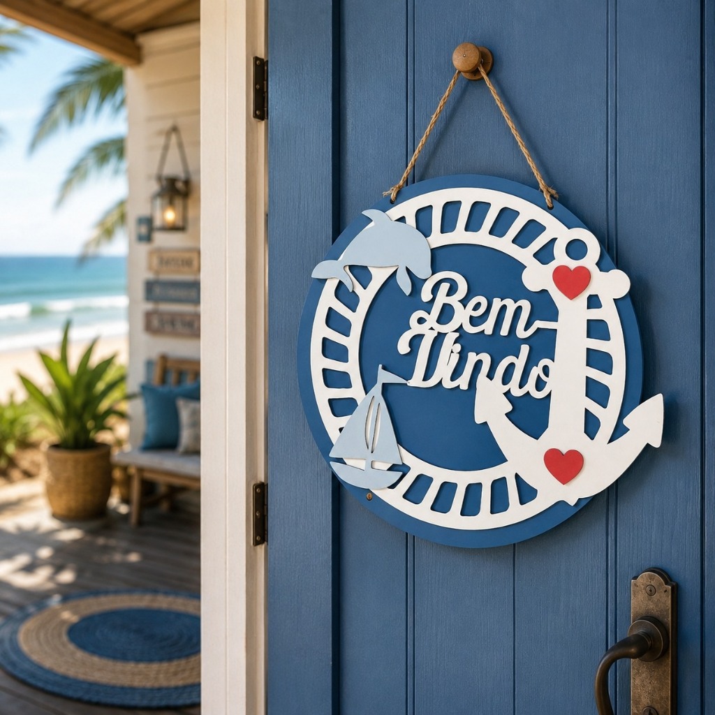 🏖️⚓ Placa Praia Âncora MDF 6mm 22cm 🌊 Ideal para Porta, Guirlanda e Comércio 🏠✨ Com Suporte