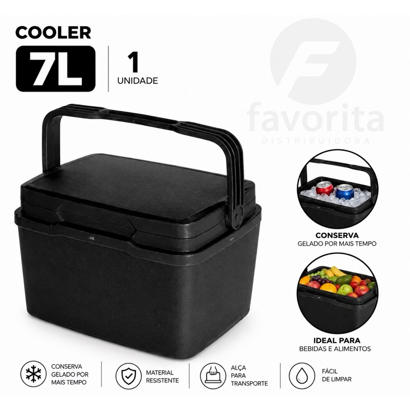 Caixa Cooler Térmica Preta 7L Com Alça Ideal Para Bebida , Alimentos e Etc - TOY 26017