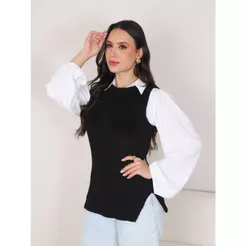 Colete Liso de Inverno Moda Tricot Feminina Outono Inverno