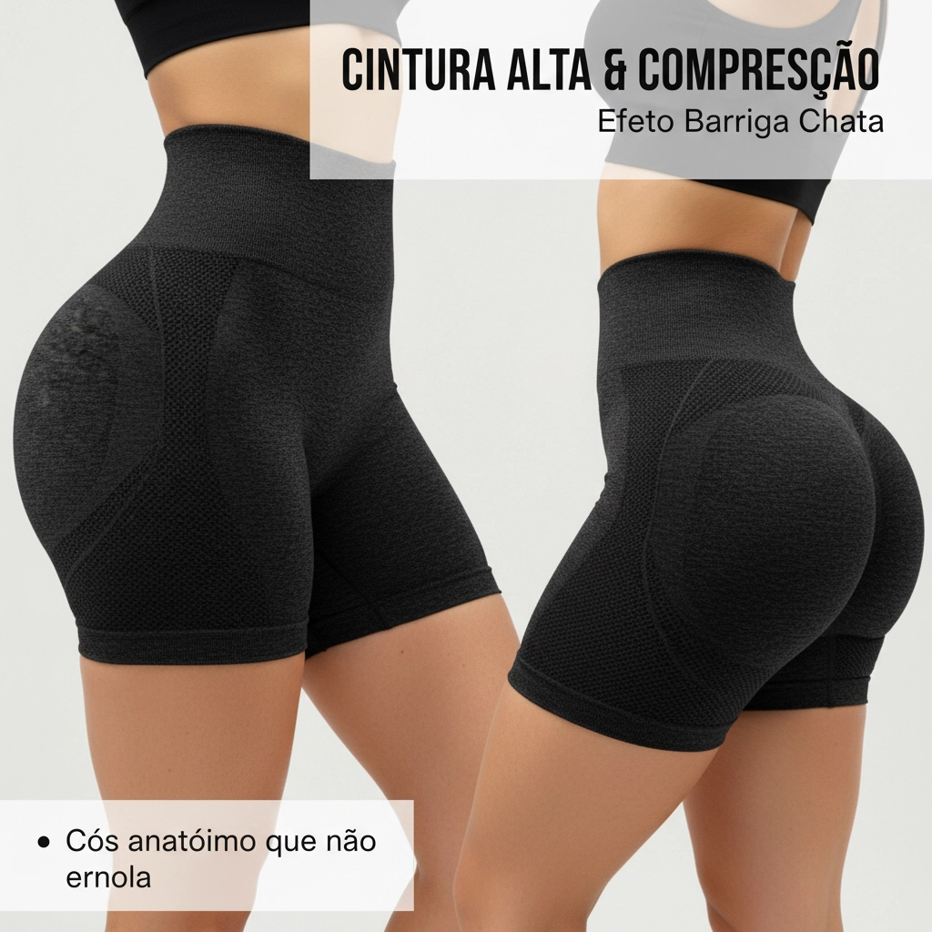 Shorts Fitness Yoga Feminino Sem Costura Empina Bumbum Cintura Alta Academia Treino Zero Transparência