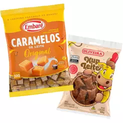 Kit Doces de Leite Xup Sachê Oliveira + Bala de Caramelo Embaré Baunilha