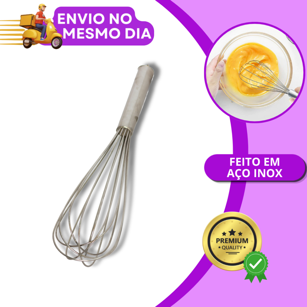 Batedor Fue Fouet Aço Inox Profissional Mixer Manual Batedor de Ovos Creme Cozinha Confeitaria Resistente