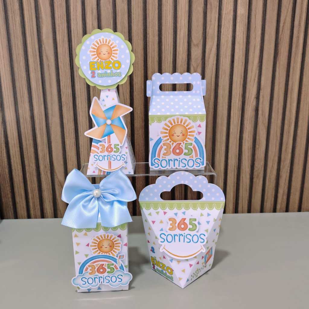 Kit Festa Personalizados 365 SORRISOS - Caixinhas para Lembrancinhas Aniversário - PAPEL FOTOGRÁFICO