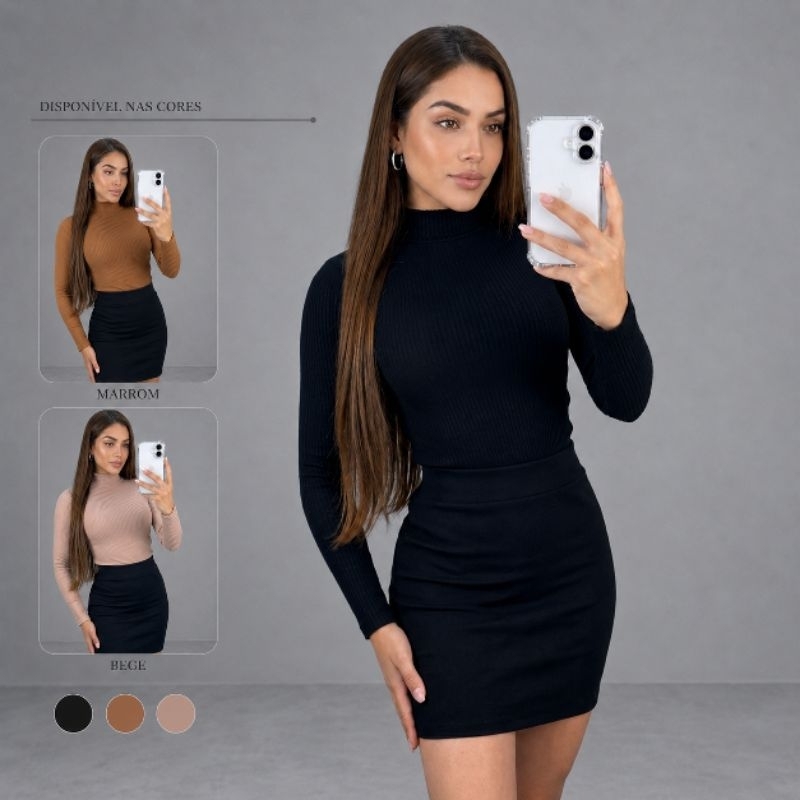 Blusa Cacharrel Feminina Gola Alta Malha Canelada Perfeita para o Inverno