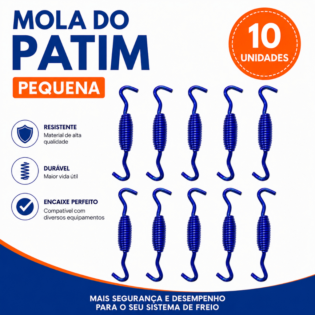 10 Unidades - Mola Patin Pequena Fixacao - Sapata Freio 132m