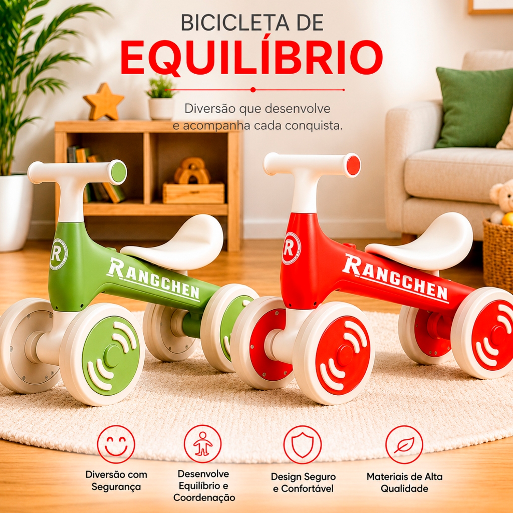 Bicicleta de Equilíbrio 4 Rodas Retrô Sem Pedal - Várias Cores