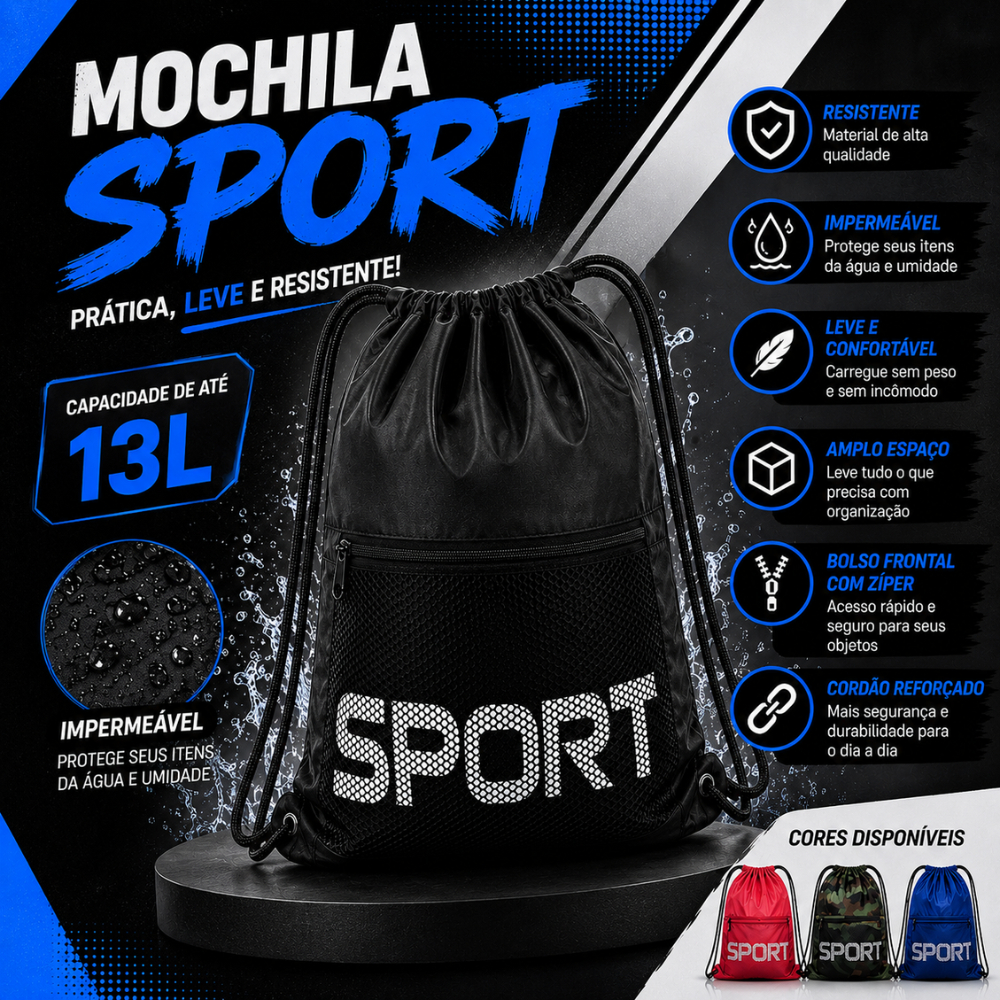 Bolsa Academia Impermeável 13L Com Zíper Mochila Saco Chega De Mochilas Pesadas unissex