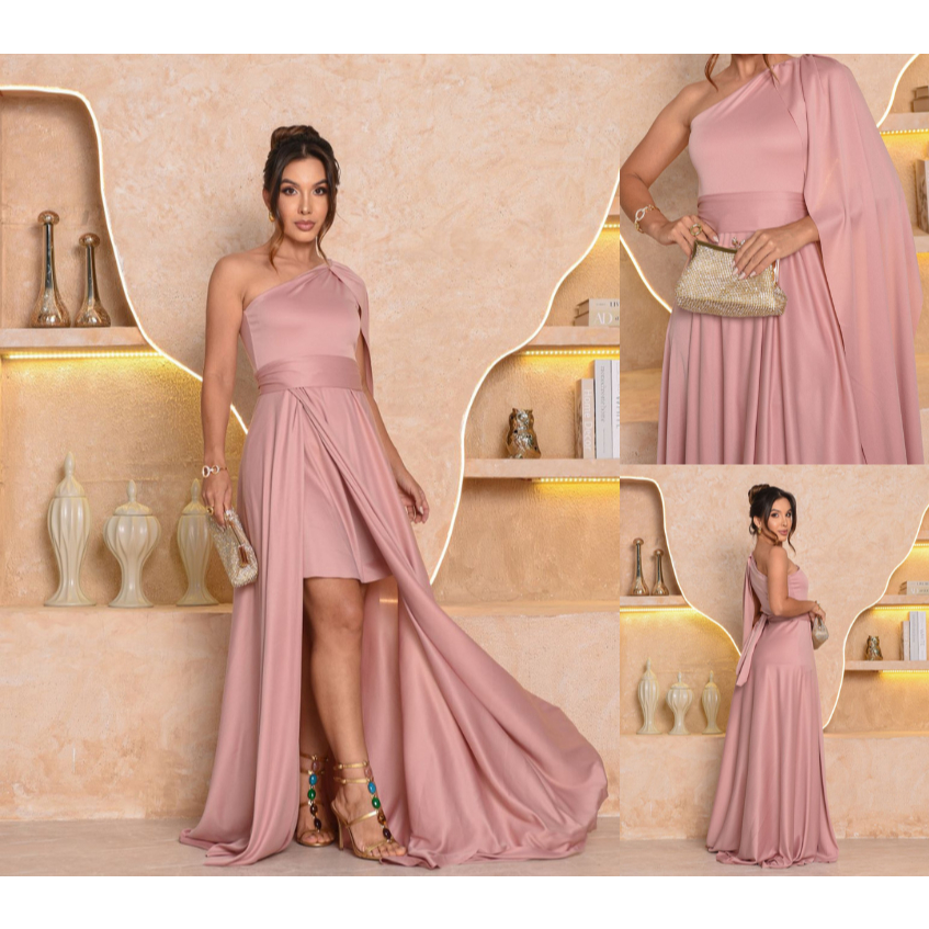 Vestido Feminino Longo com Capa Festa Casamento Madrinhas Formatura