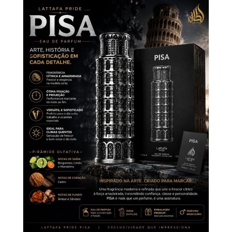 Perfume Lattafa Pisa Perfume Arabe Lattafa Pisa 100ml Perfume Arabe Masculino Lattafa Pisa Original