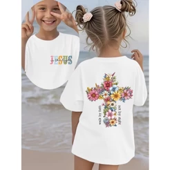 Camiseta Algodão Feminina Cruz Flores Jesus Cristo igreja Infantil ao Plus Size Até G5 443