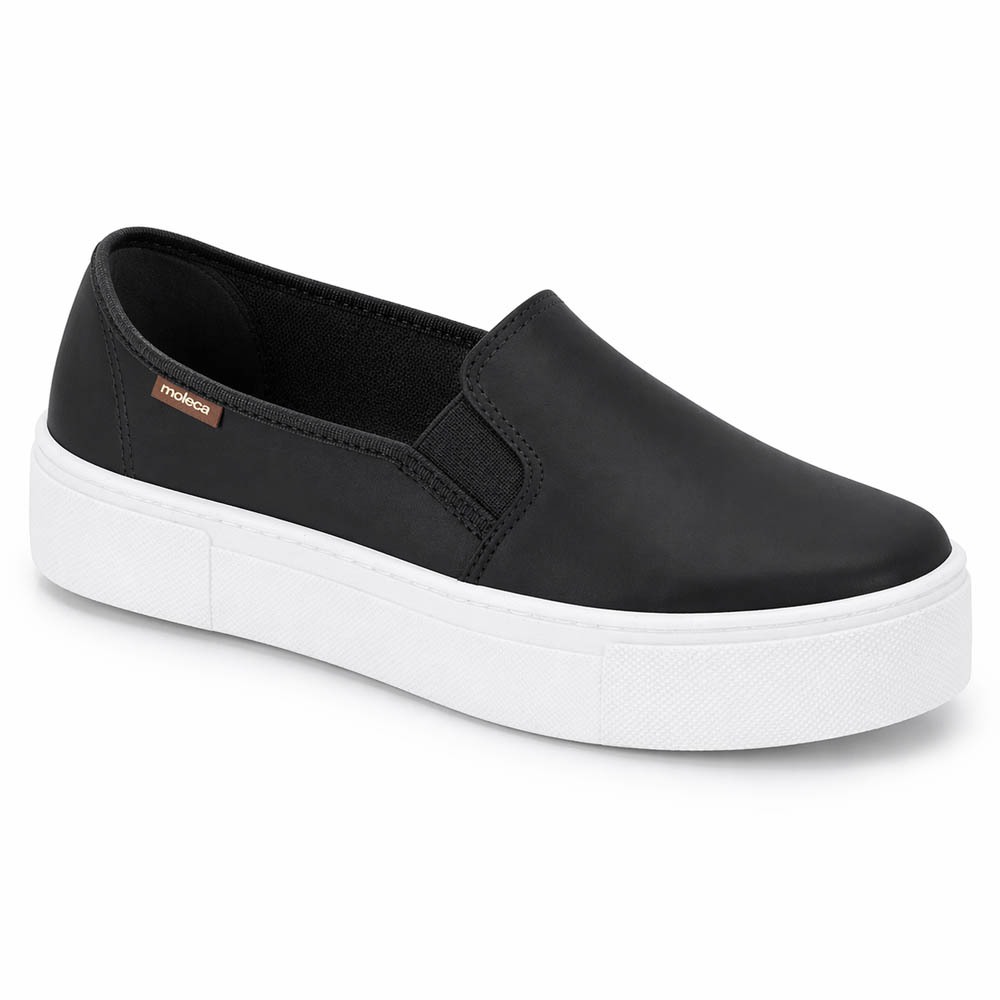 Tênis Slip On Feminino Plataforma Moleca Casual Confortável Solado Alto Antiderrapante Preto Nude