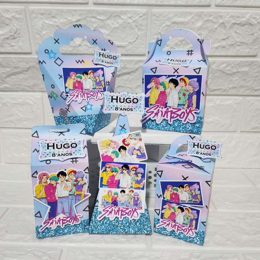 Kit Festa - Lembrancinhas para Aniversário Personalizados Caixas - Guerreiras do KPop K-Pop Saja Boys Azul