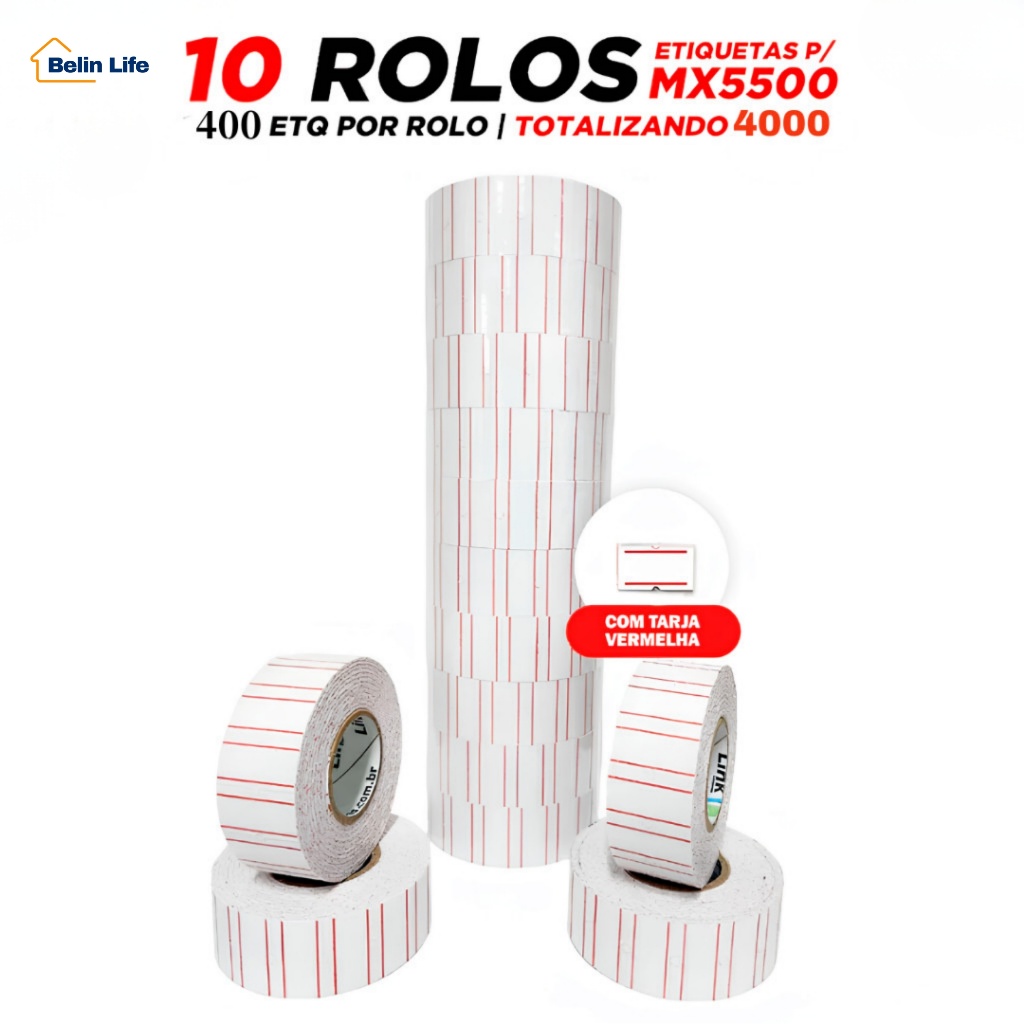 Etiquetas De Preço Adesiva 10 Rolos 400 Unidades P/ Supermercado E Loja