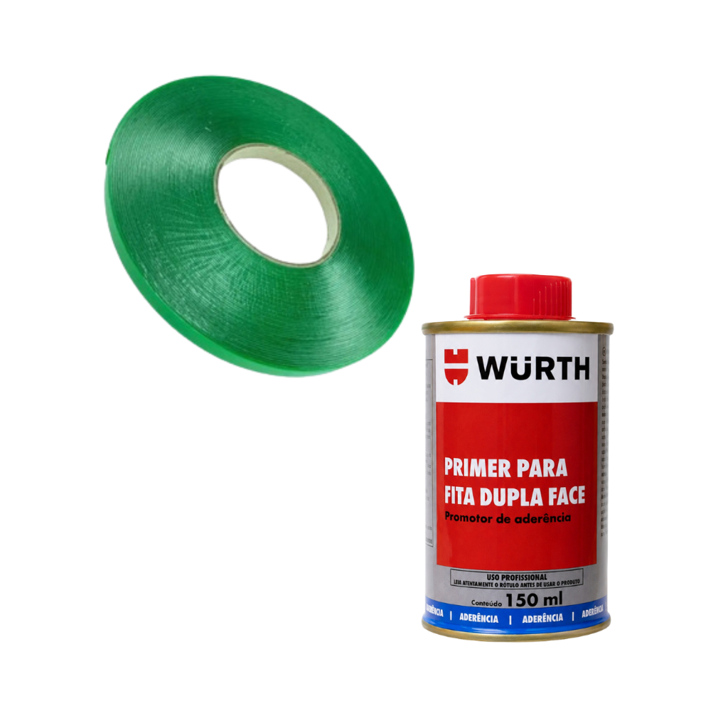 Fita Dupla Face 12mm X 20 Metros + Primer Promotor de Aderência Würth 150ml Automotivo Quadros Fixação