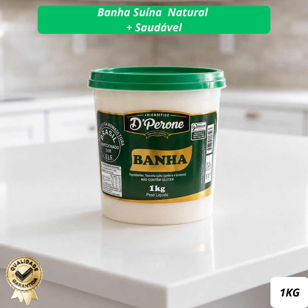 Banha De Porco 1kg Low Carb Banha Pura D'Perone Balde Natural Culinária Saudável Alimentos Qualidade Premium Atacado