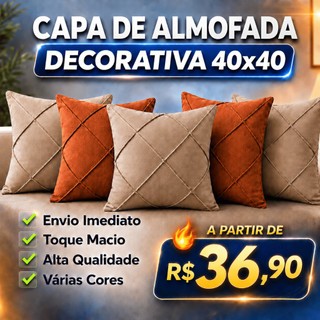 Kit 4 Capas de Almofada com Zíper 40x40 Suede Luxo Decorativa para Sofá Sala Quarto Macia…