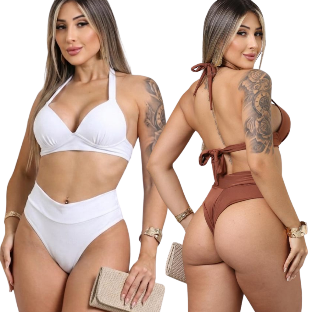 biquini feminino pant com laço no pescoço e amarração nas costas elegância, no busto  calcinha fio duplo cintura alta