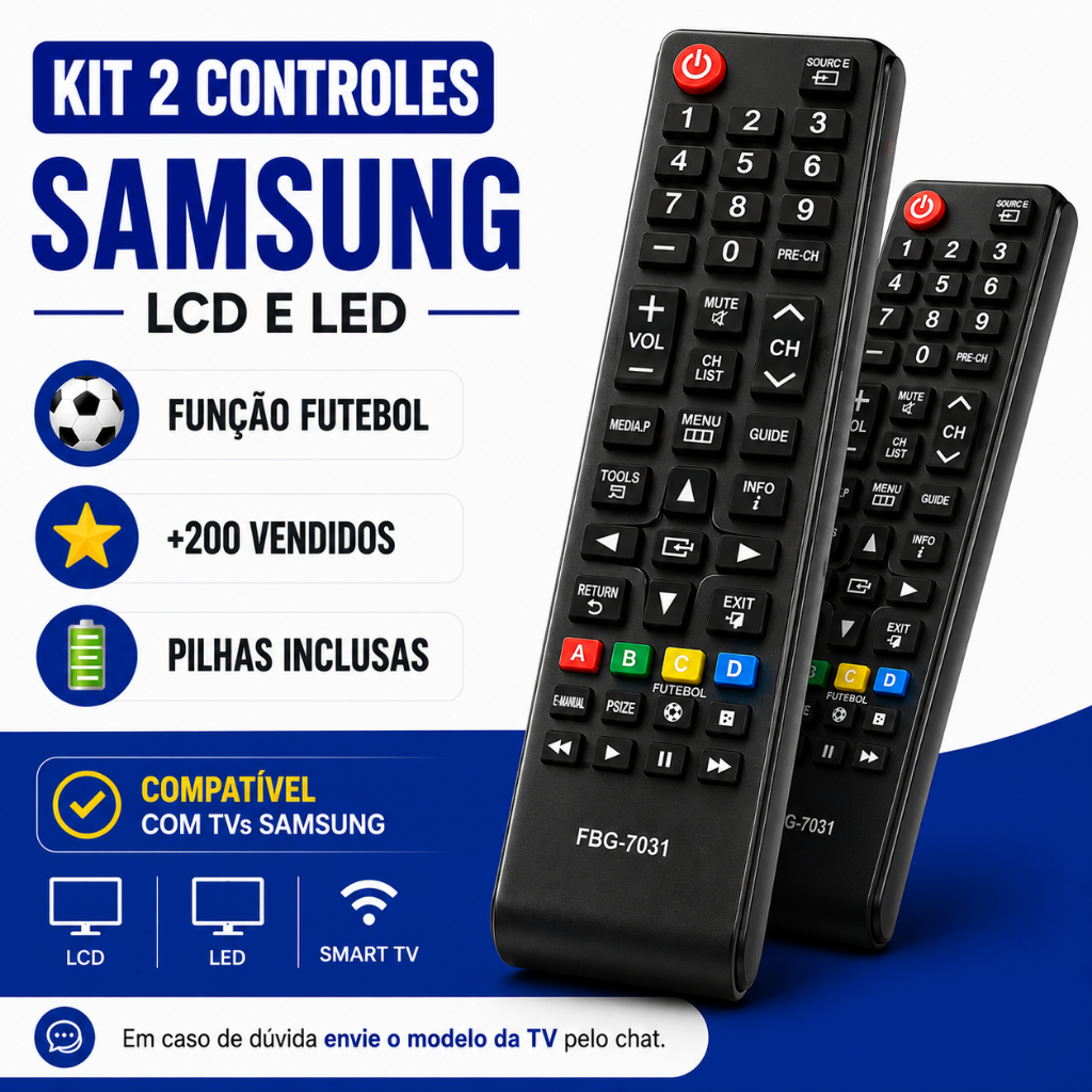 Controle Remoto Compatível Samsung LCD LED 4K Smart TV + Pilhas AAA | Unidade ou Kit