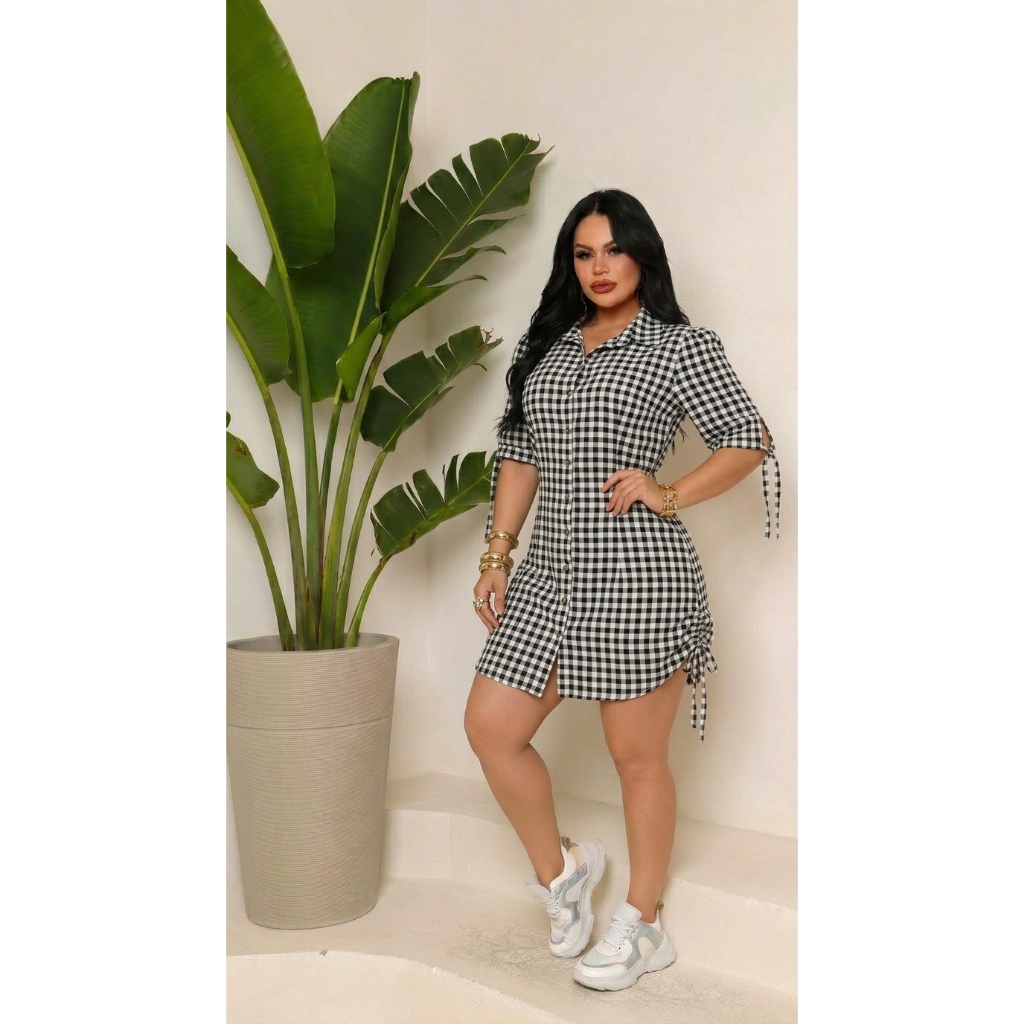 Vestido Feminino Chemise Camisa Com Ajuste Elástico nas Costas
