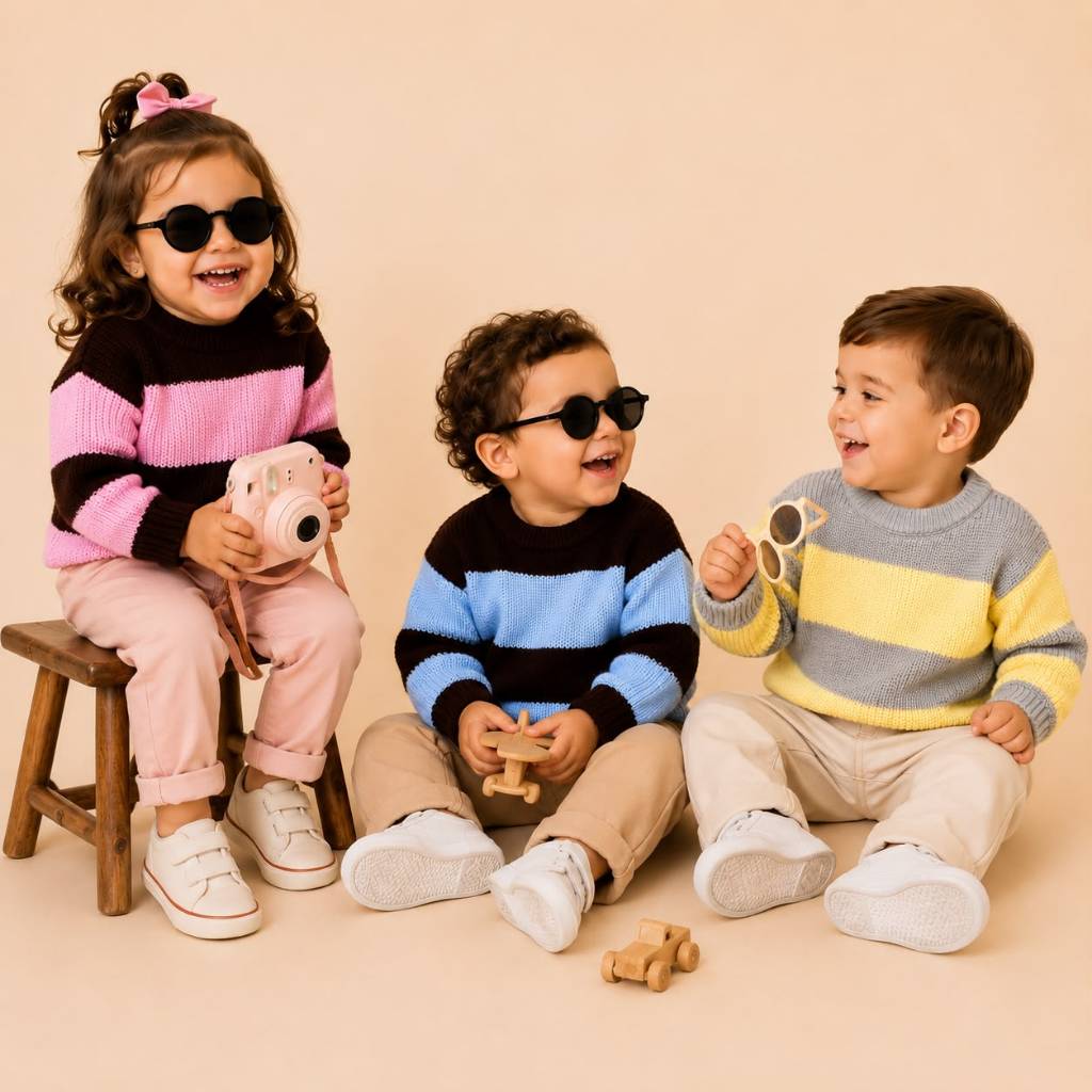 Suéter Blusa Bebê Infantil Listrado Tricô Unissex