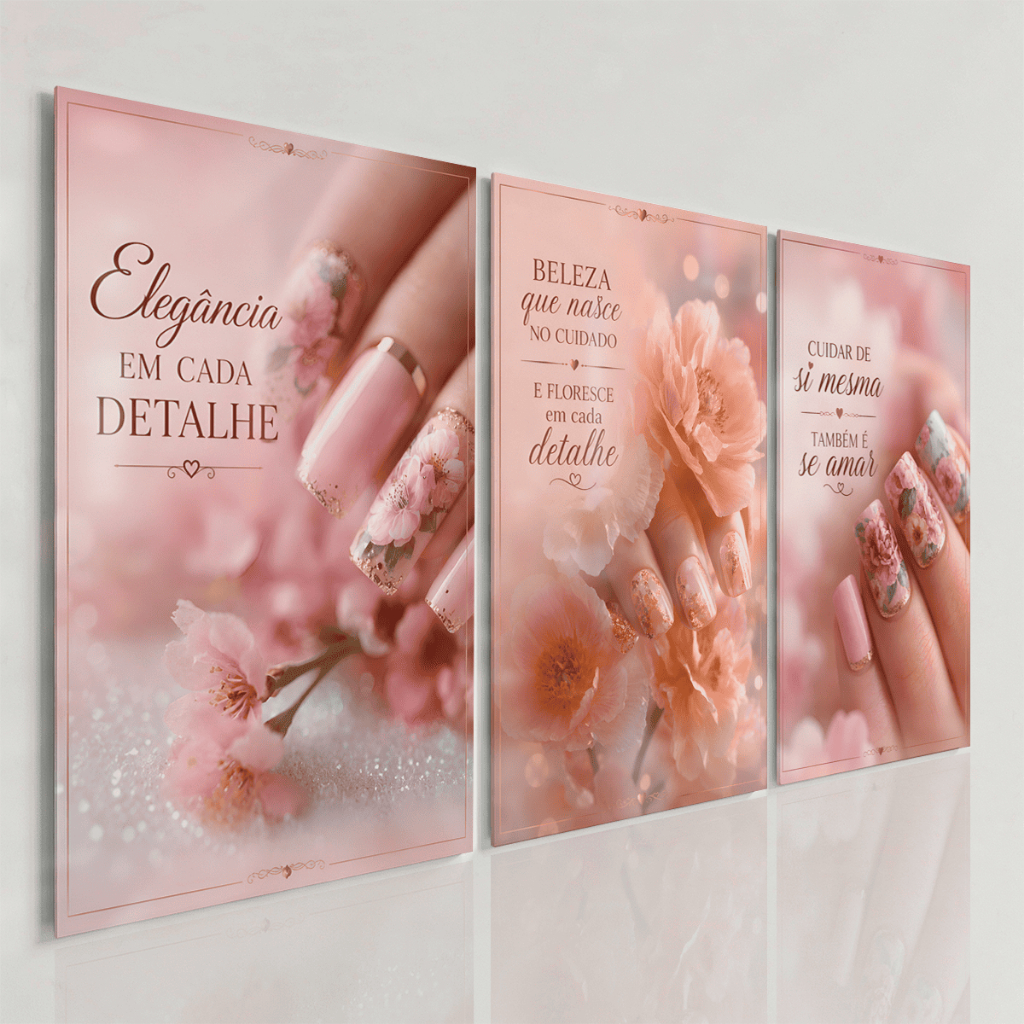 Quadros Decorativos Rosa Manicure Nail Designer Unhas Decoradas Rosa Salão de Beleza Beleza Feminina