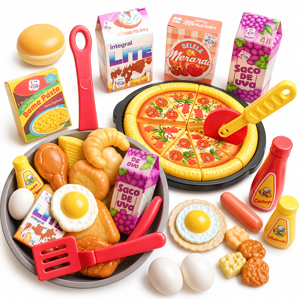 Kit Brinquedos Menina Menino 23 Pç Comidinha Infantil Mercadinho Comidas Panelinha Brinquedo Cozinha