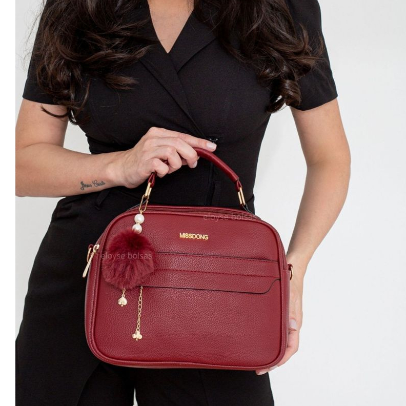 Bolsa Feminina Transversal Grande Espaçosa Pompom Bolsa Feminina Media