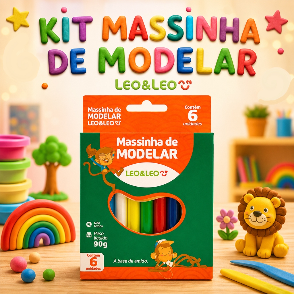 Kit 4 a 16 Massinha(s) de Modelar - Leo&Leo - 6 Cores Atividades Escolares e Criativas Brindes🎨