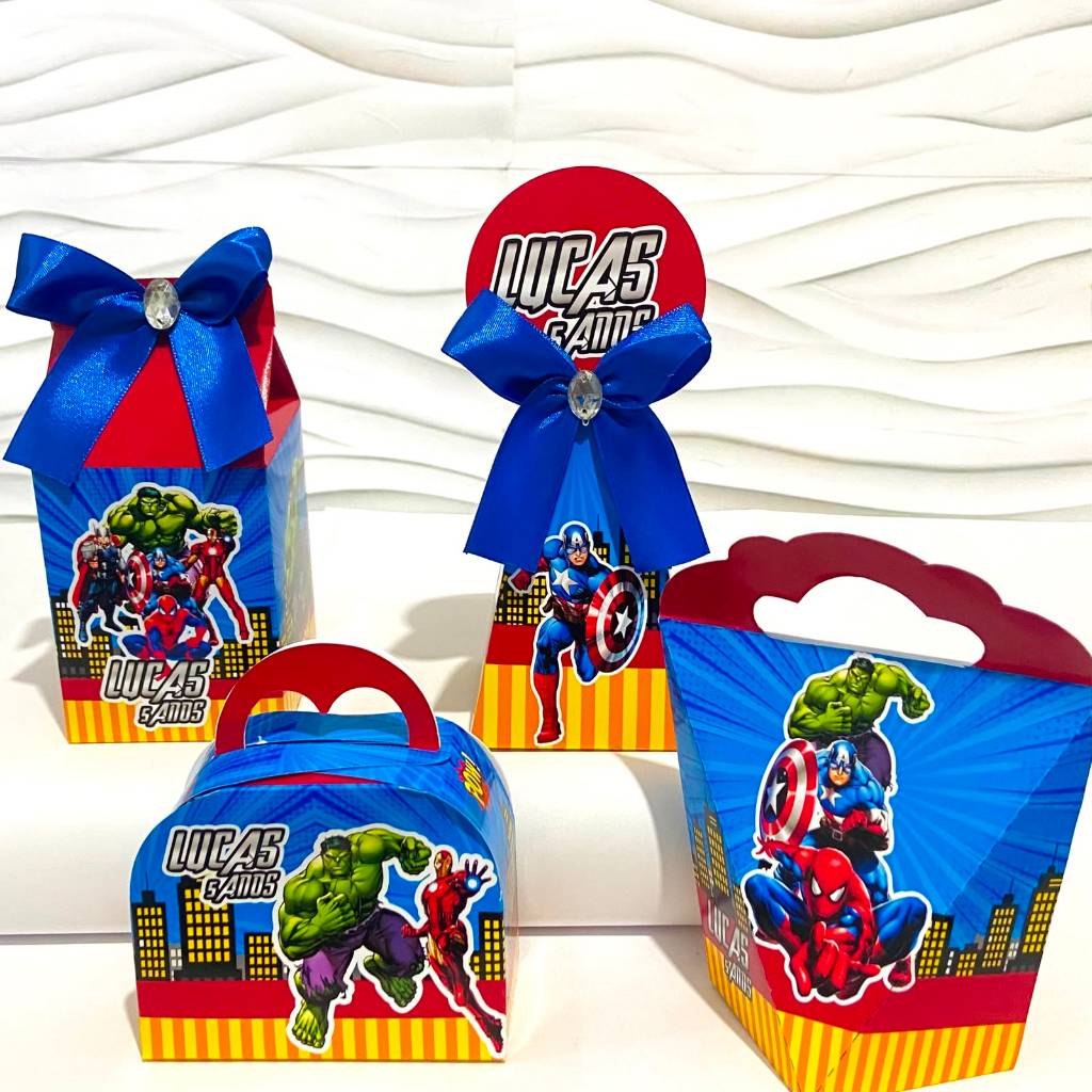 Kit Caixas Personalizadas VINGADORES Lembrancinhas Festa Infantil Aniversário HÉROIS Desmontadas