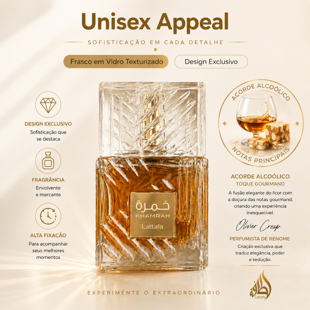 Lattafa Khamrah EDP 100ml: A Fragrância Intensa que Exala Elegância e Poder para o Homem Moderno