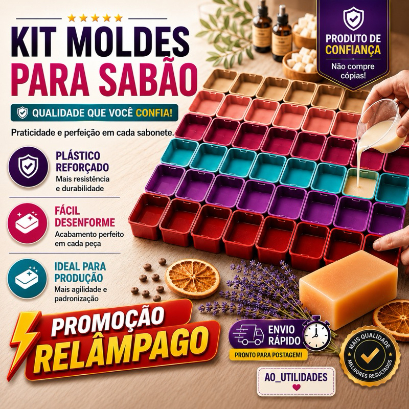 Kit Formas Sabão e Sabonete Artesanal 250ml Plástico Reforçado Molde Barra Multiuso Com Tampa