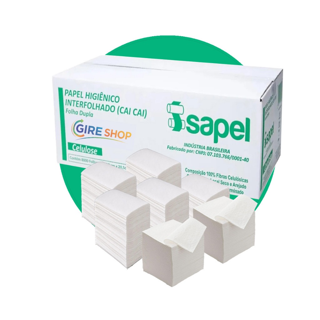 Papel Higiênico Interfolhado CAI CAI Isapel Folha Dupla Banheiro Caixa 8000 folhas 20 pacotes com 400 folhas cada