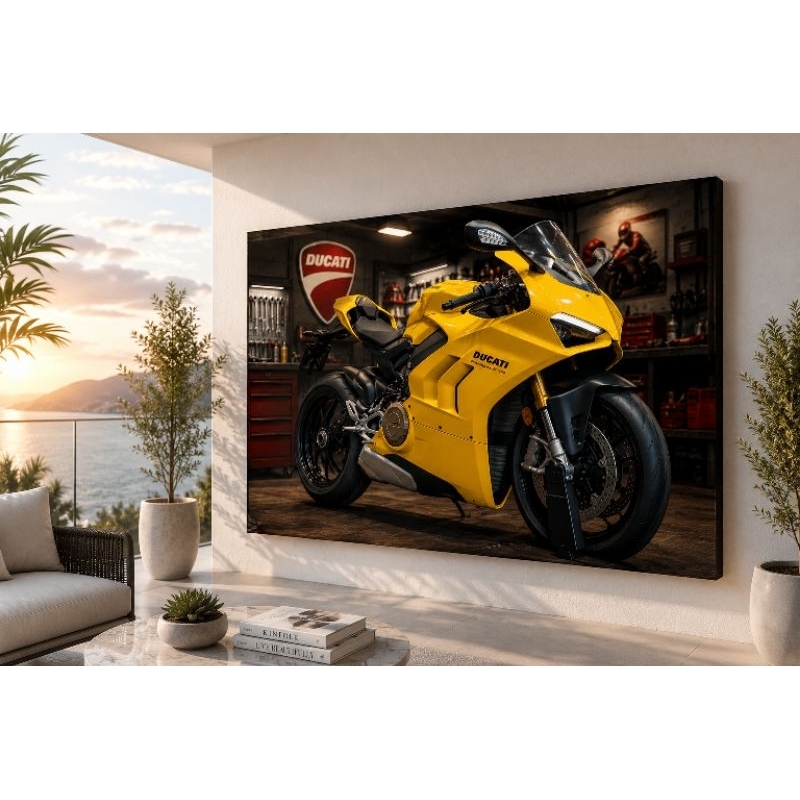 QUADRO DECORATIVO TEMA MOTO DUCATI ESPORTIVA AMARELA TEMOS VÁRIAS OPÇÕES NA NOSSA LOJA.