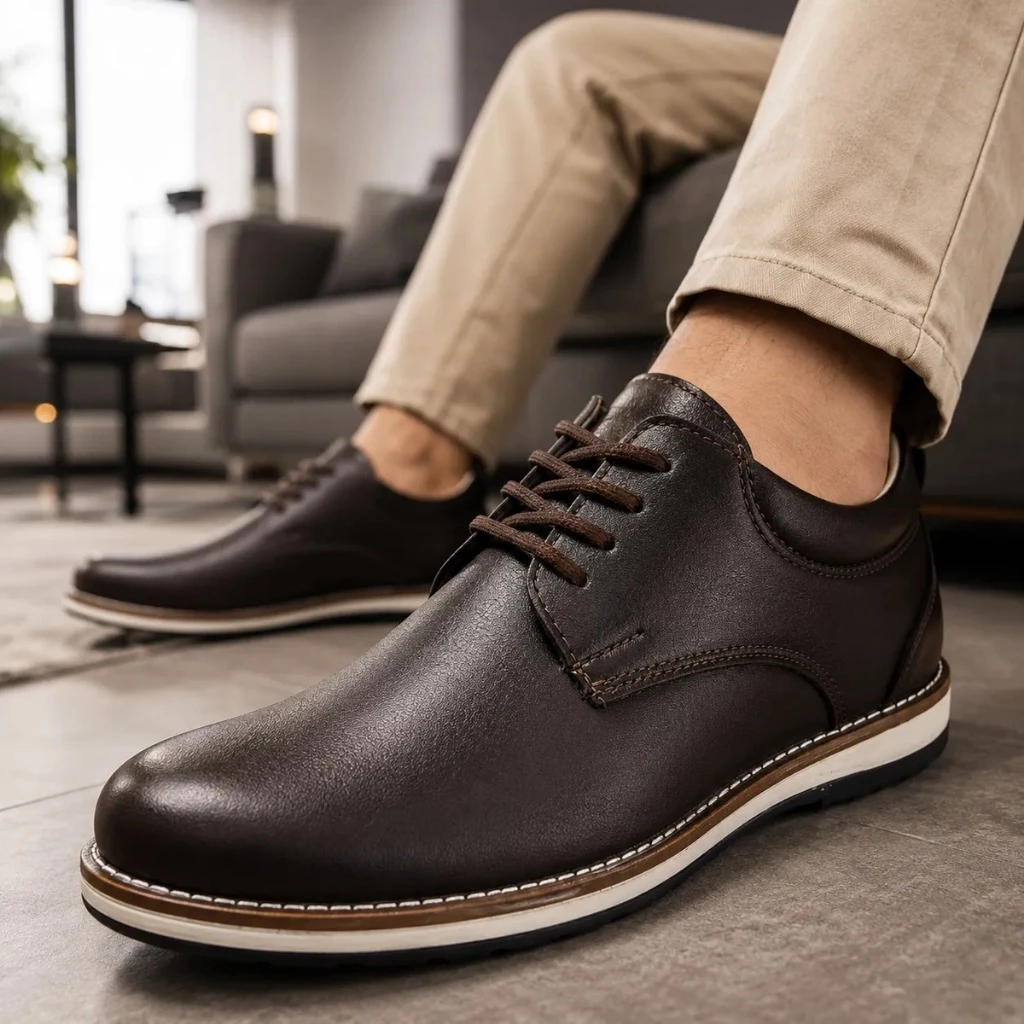 Sapato Masculino Social Couro Sintético Oxford Elegante E Durável Derby Casual Presente Dia Dos Pais
