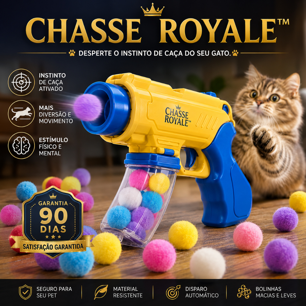 Brinquedo Interativo Para Gatos Lançador Automático de Bolinhas Chasse Royale Método Caçador Natural