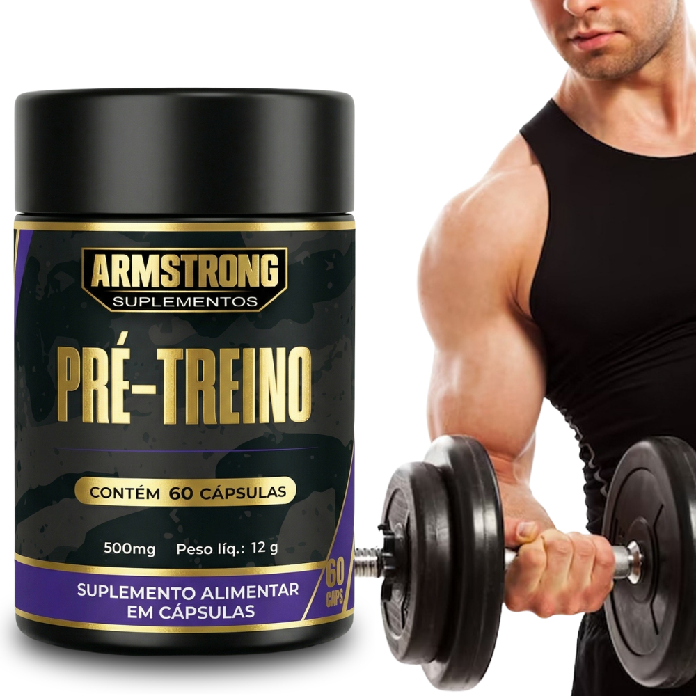 Pré Treino Cafeina + Fibra de Beterraba + Guaraná + Gengibre + Feno Grego 60 Cápsulas | Armstrong Suplementos