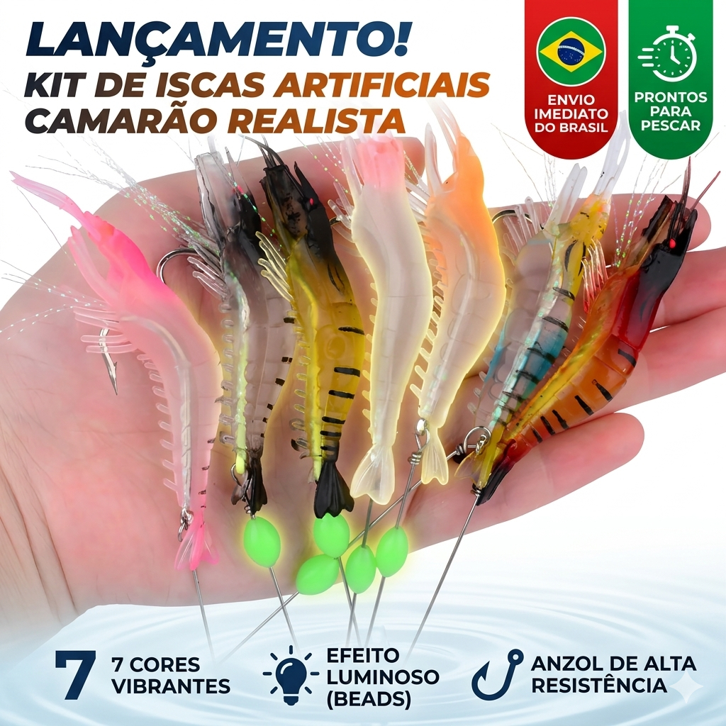 kit 7 pçs/lote isca camarão isca de pesca macia 9cm/6g isca artificial Soft Fluorescente