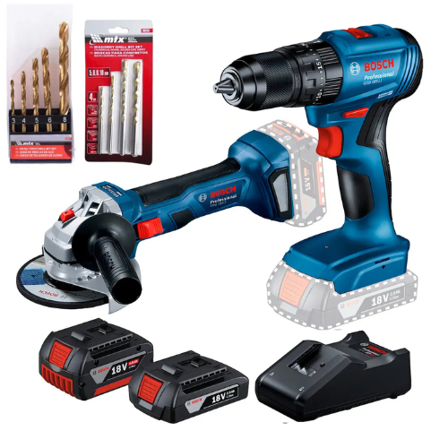 Kit Bosch Furadeira Parafusadeira Gsb-185-LI 18v e Esmerilhadeira GWS 180-LI 2 baterias