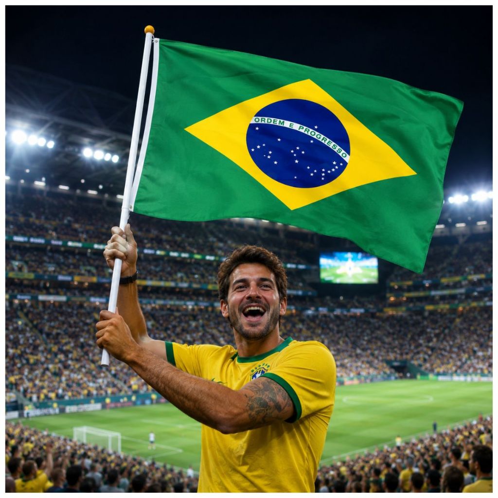 Bandeira do Brasil 90x60 cm com Haste 90 cm plástico  para Torcida  e Decoração